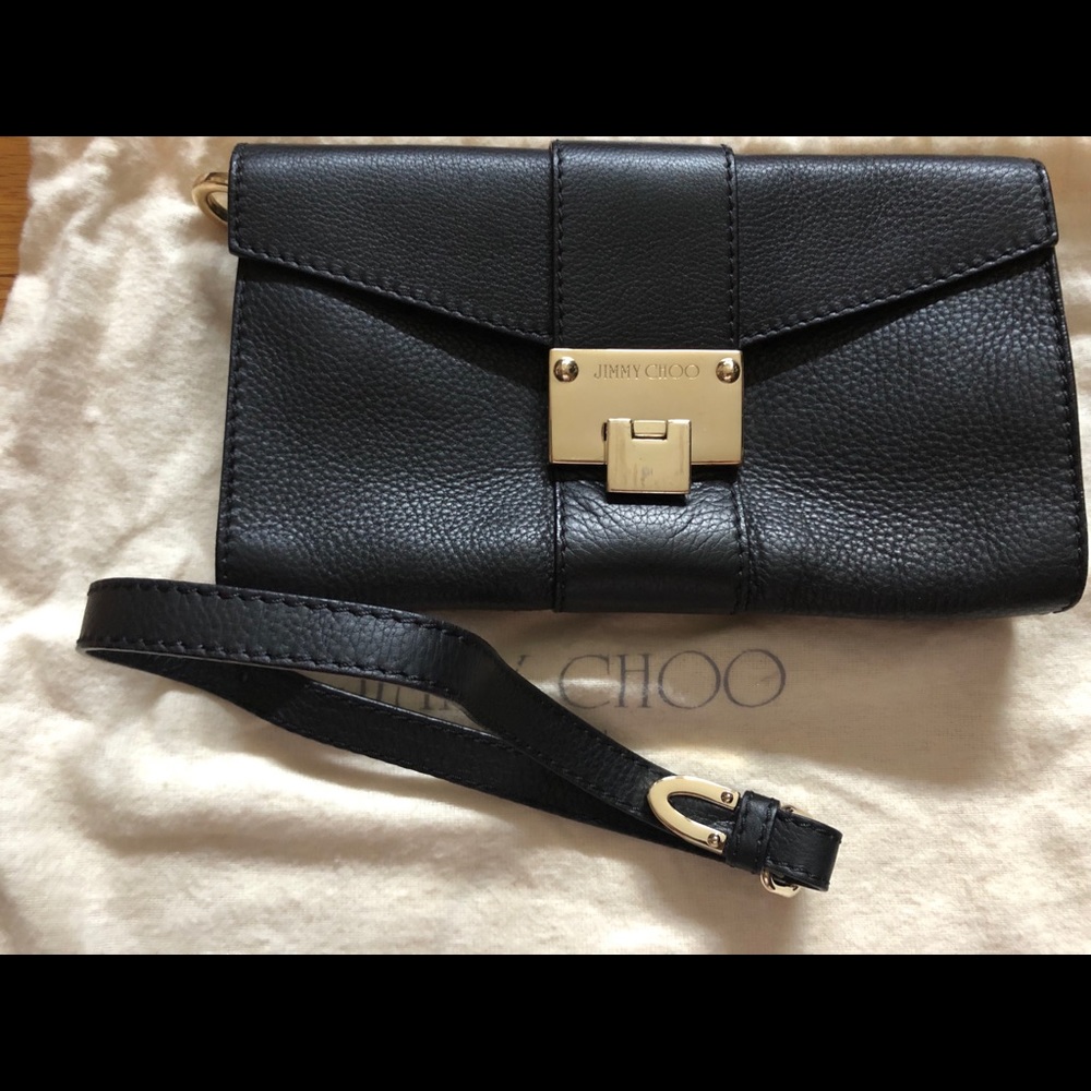 Jimmy Choo clutch leather bag with wrist strap
